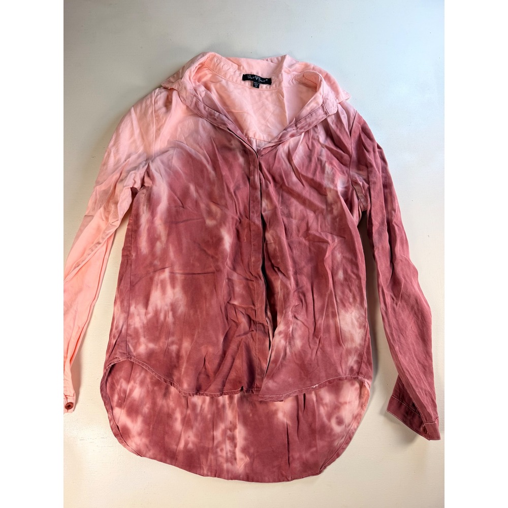 Velvet Heart Button Down Women Medium Pink Y2K Tie Dye Tencel High Low Boho Top